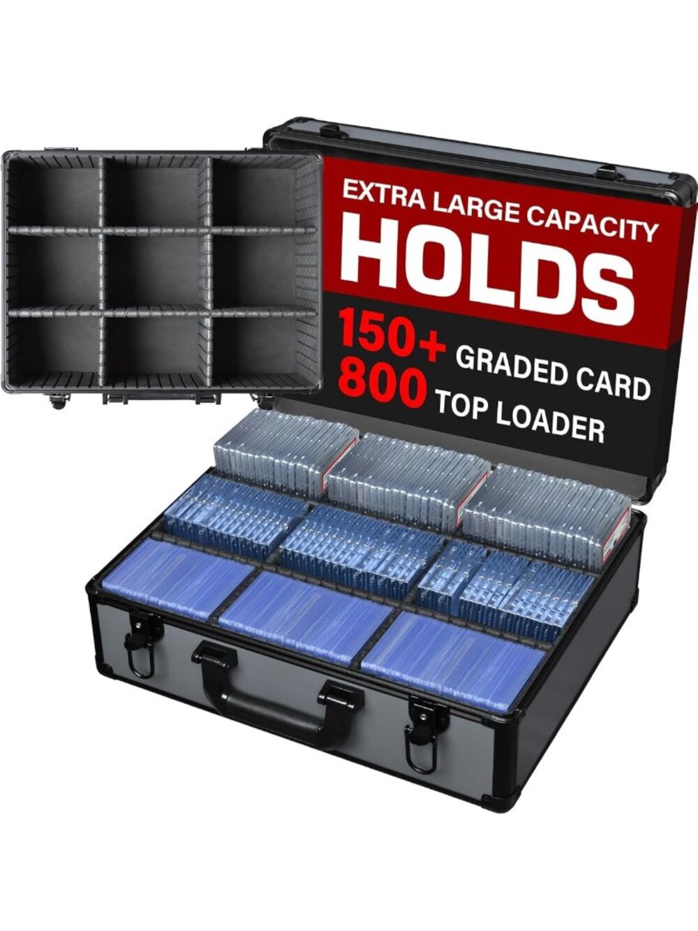 Extra Large Trading Card Storage Box with 8 Adjustable Dividers - Fits PSA, BGS
